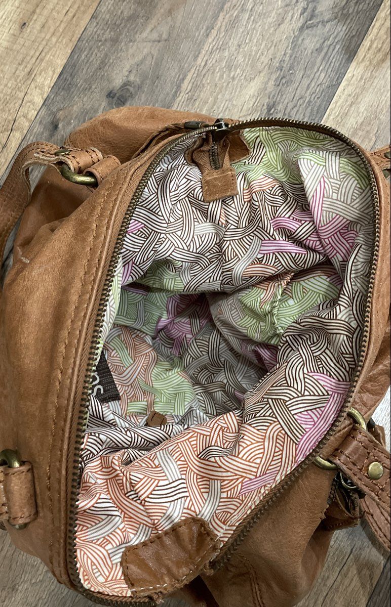 The Sak Brown Leather Tote Shoulder Bag Large Multi-Pocket Hobo Handbag Tan