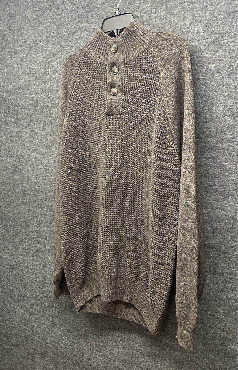 Weatherproof Vintage Men's Brown 1/4 Button Mock Neck Textured Knit Sweater XL