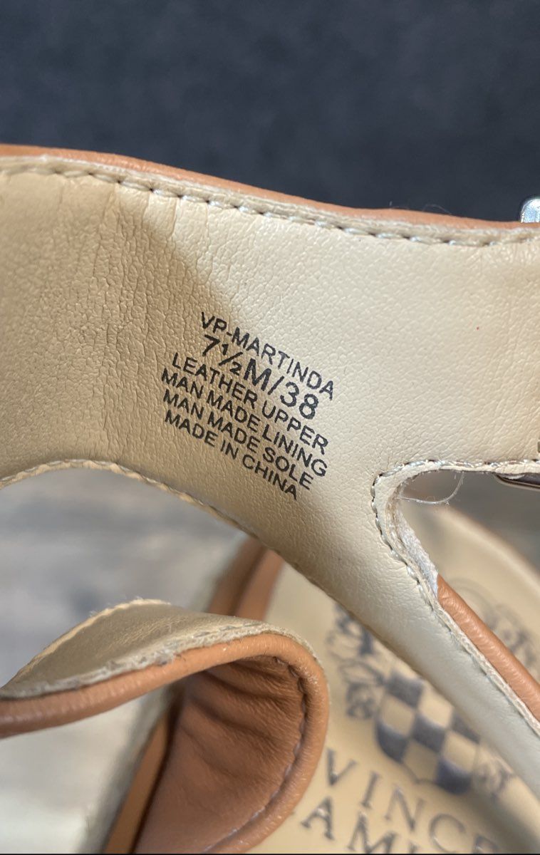 Vince Camuto Martinda Tan Leather Espadrille Platform Wedge Sandals Size 7.5