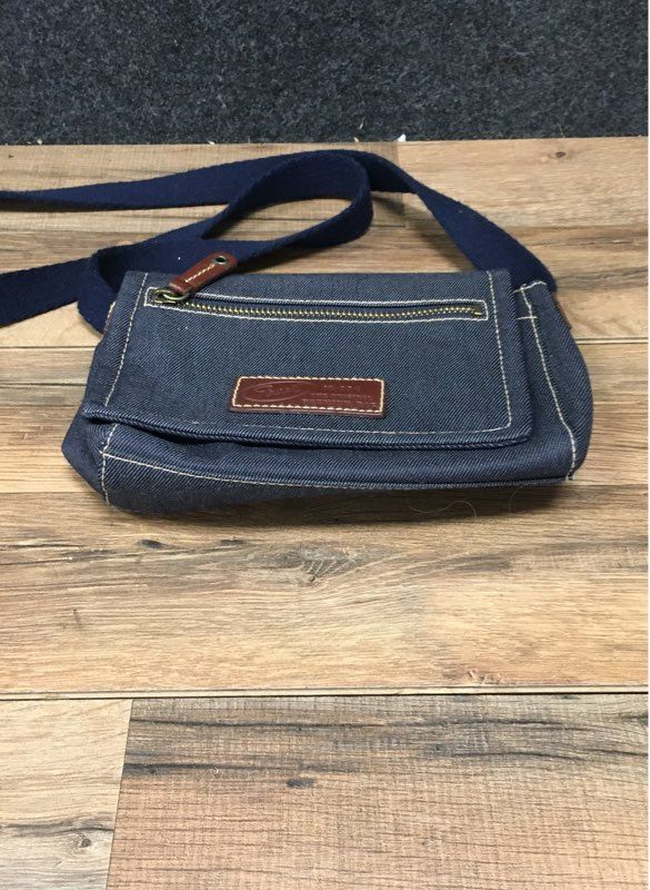 Vintage Fossil Navy Blue Canvas Leather Trim Crossbody Messenger Bag No. 054