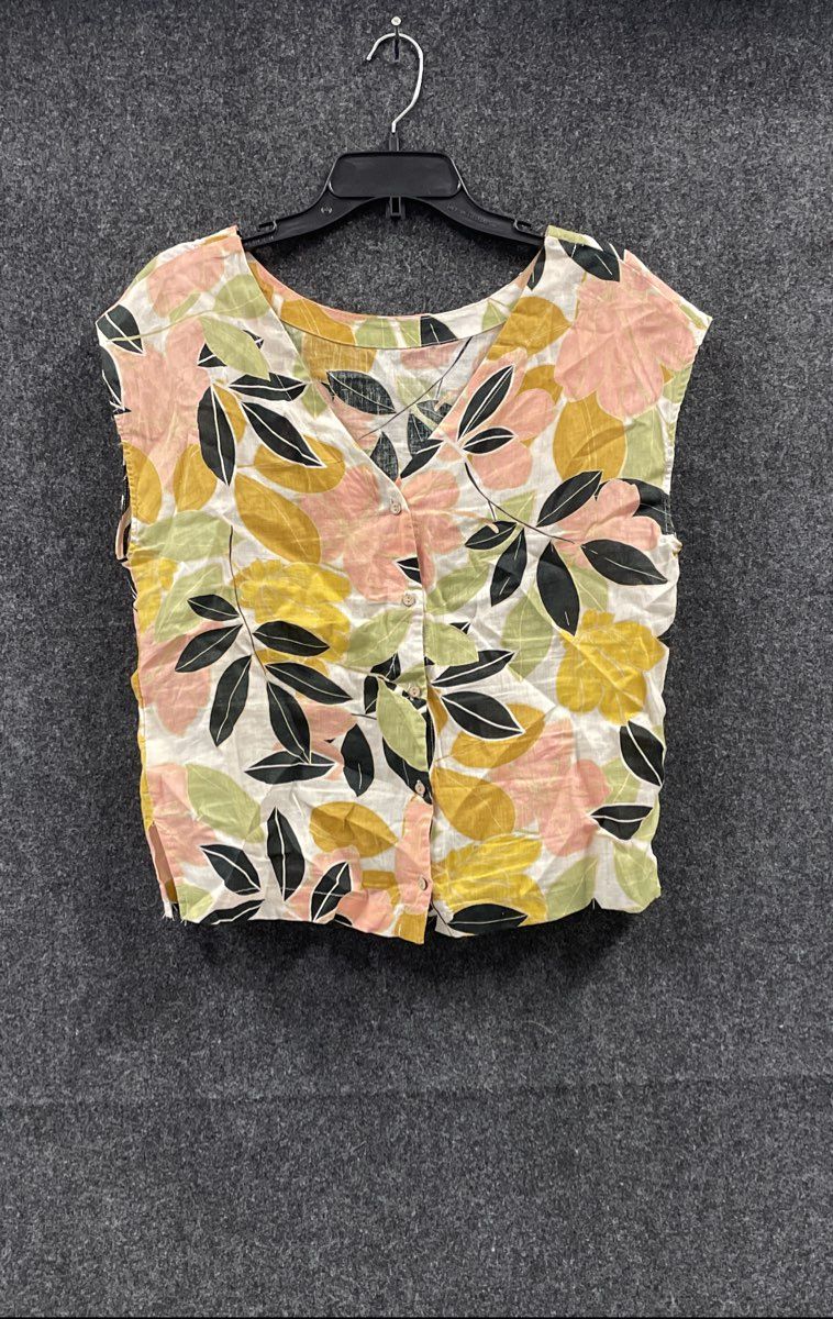 Rachel Zoe Women's 100% Linen Floral Leaf Print Sleeveless Shirt Blouse NWT Sz S