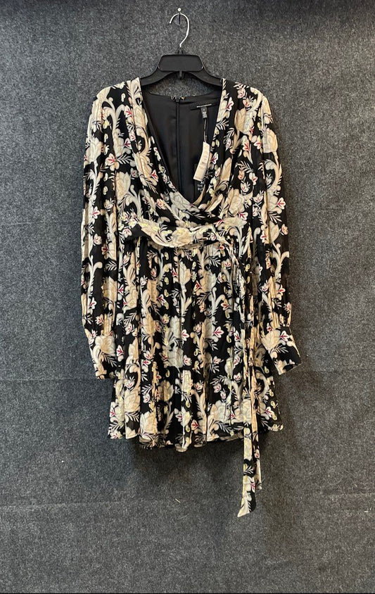 White House Black Market Women's NWT Black Metallic Floral LS Mini Dress Sz 4