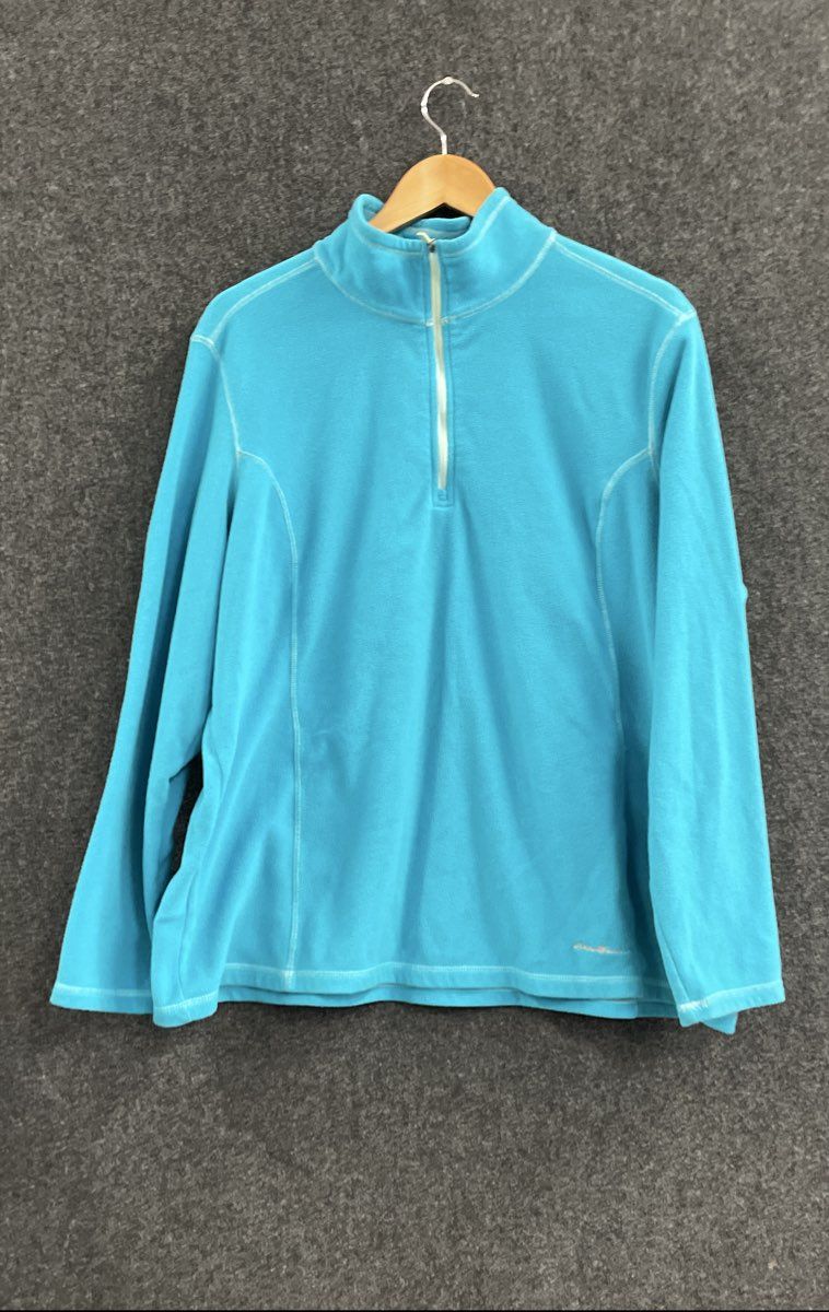 Eddie Bauer Women's Fleece Sweatshirt Teal Blue 1/4 Zip Mock Neck Sz 2XL
