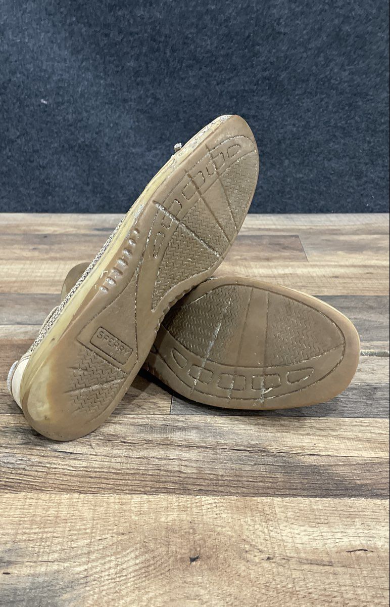 Sperry Angelfish Linen Oat Brown Leather Mesh Boat Shoes Women's Size 7.5