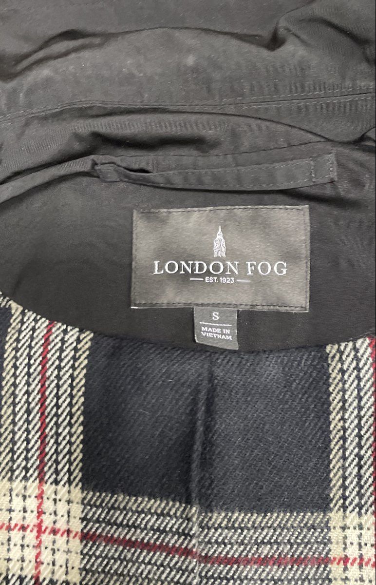 London Fog Women's Black Trench Coat Plaid Lined Single Breasted Jacket Sz S