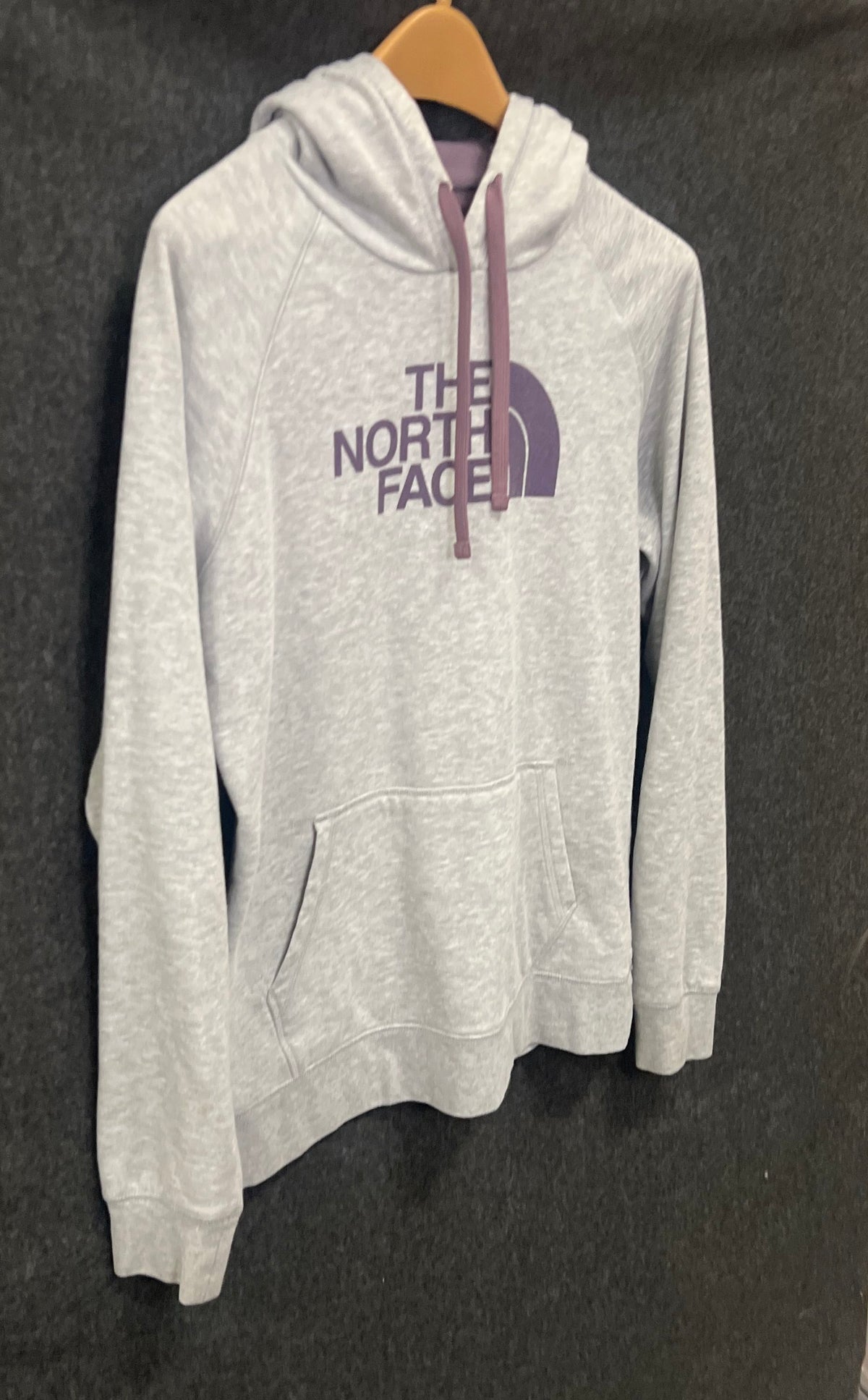 The North Face Women's Gray Heather Pullover Hoodie Purple Logo Sz L