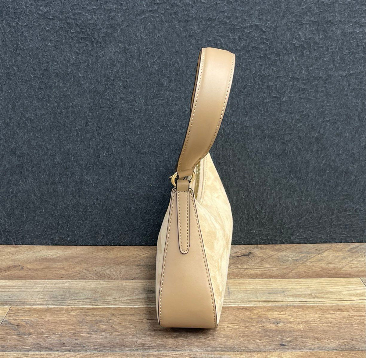 Nine West Tan Faux Suede Shoulder Bag Handbag Gold Hardware Purse