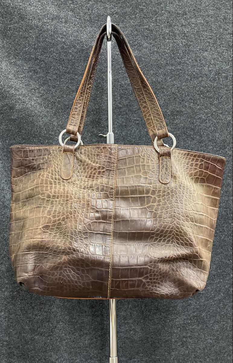 Claudia Firenze Brown Croc Embossed Leather Tote Bag Made in Italy
