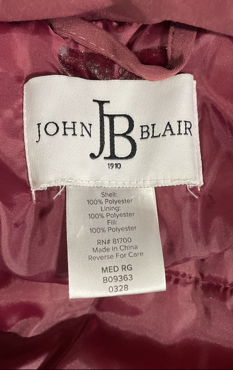 John Blair Men's Burgundy Hooded Full Zip Padded Parka Coat Sz M