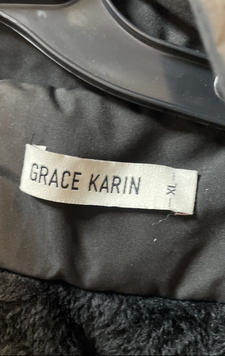 Grace Karin Women's Black Hooded Parka Jacket Faux Fur Trim Fleece Lined Sz XL