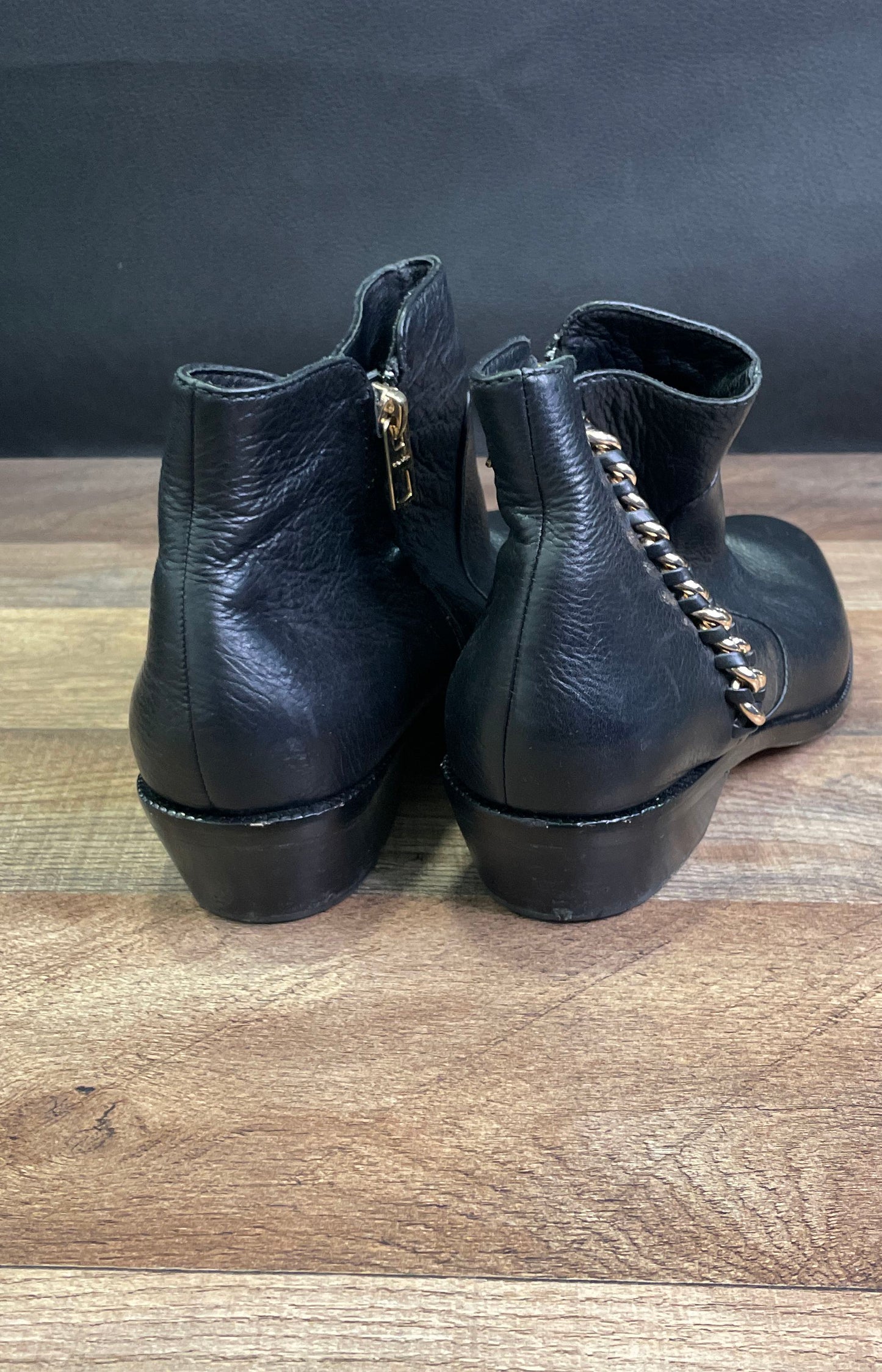 Coach Corine Black Leather Chain Block Heel Ankle Boots Women's Size 8B