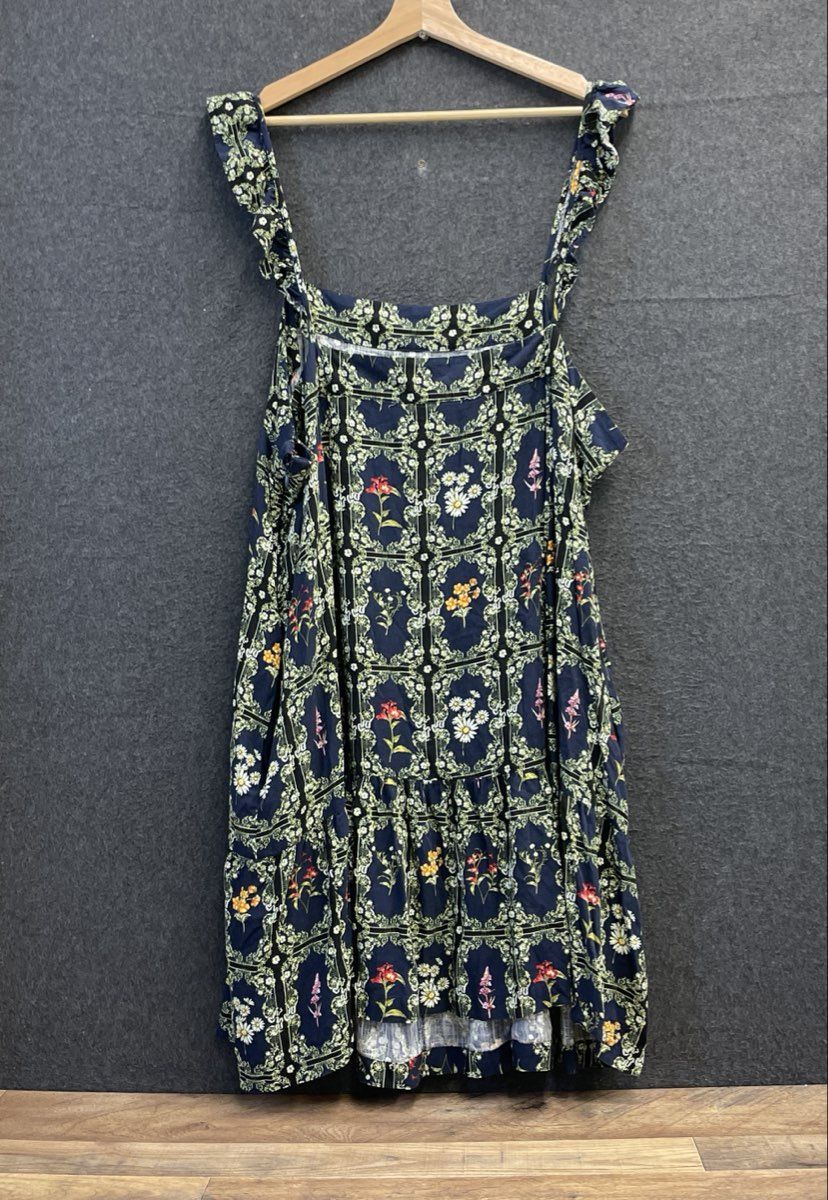 Agua Bendita Women's Navy Blue Floral Ruffle Strap Dress Sz 3X