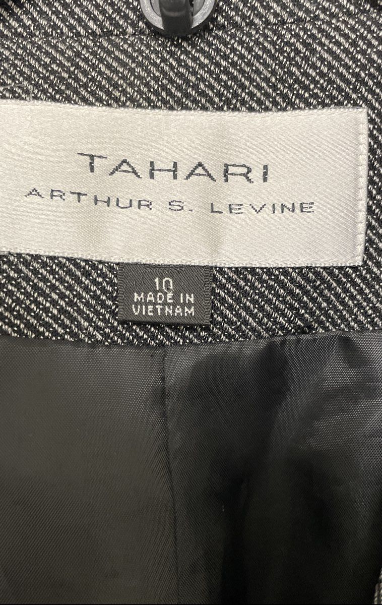 Tahari Arthur S. Levine Women's Black White Double Breasted Peak Lapel Blazer 10