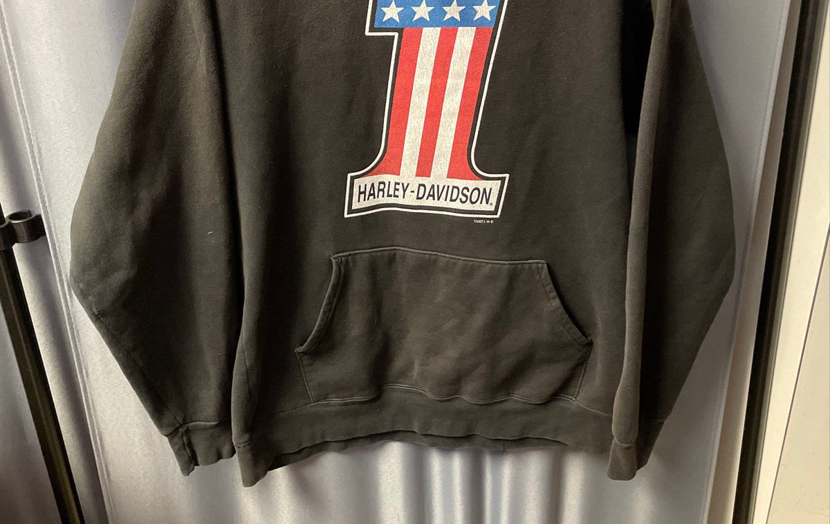Harley-Davidson Men's Black #1 Stars Stripes Graphic Pullover Hoodie Sz L