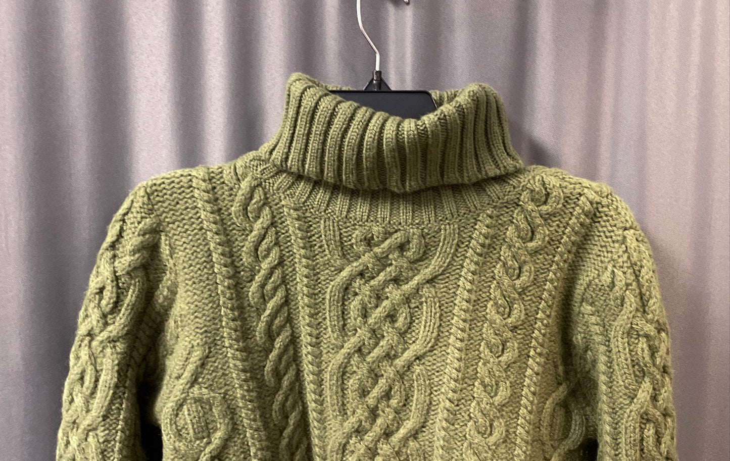 Paul James Men's Green Cable Knit Wool Turtleneck Sweater Made in England Sz S