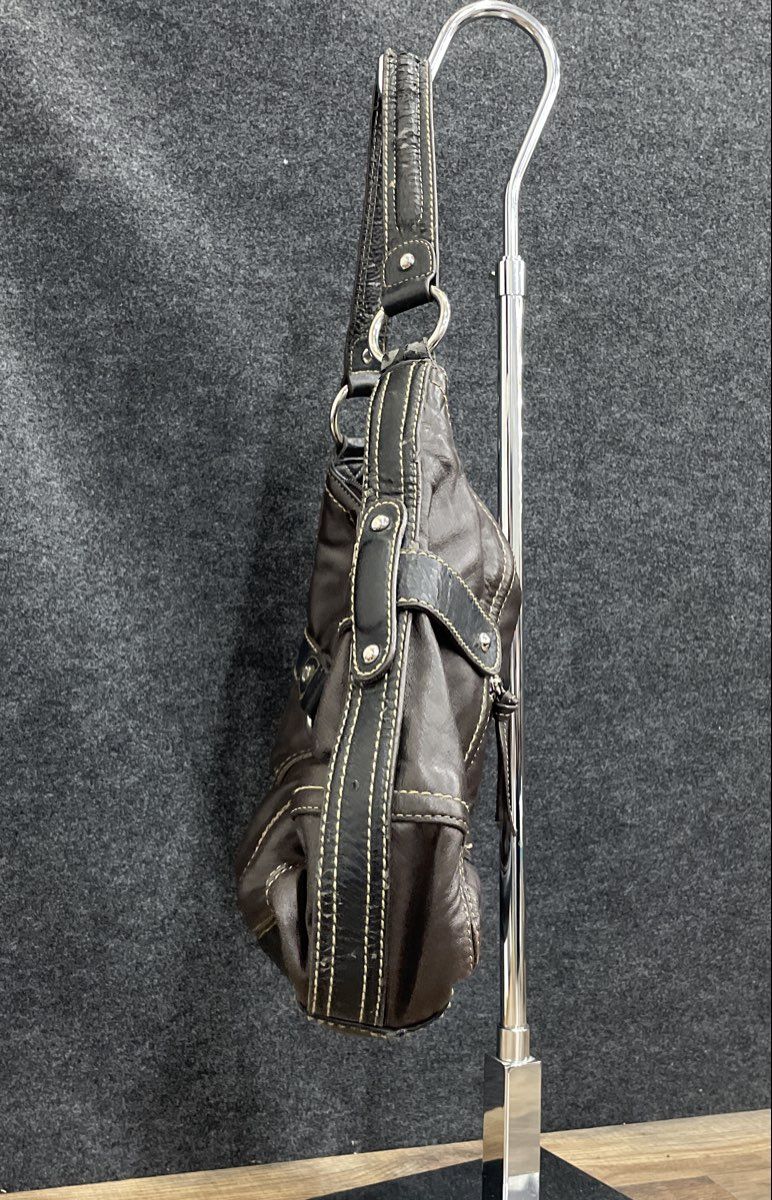 Tignanello Dark Brown Leather Hobo Shoulder Bag Floral Lining Silver Hardware