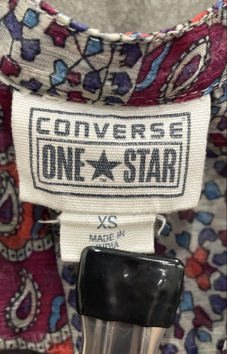 Converse One Star Women's Multicolor Paisley Sheer Boho Bell Sleeve Blouse Sz XS