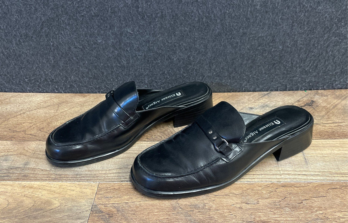 Etienne Aigner Ruthie Black Leather Loafer Mules Women's Size 6.5