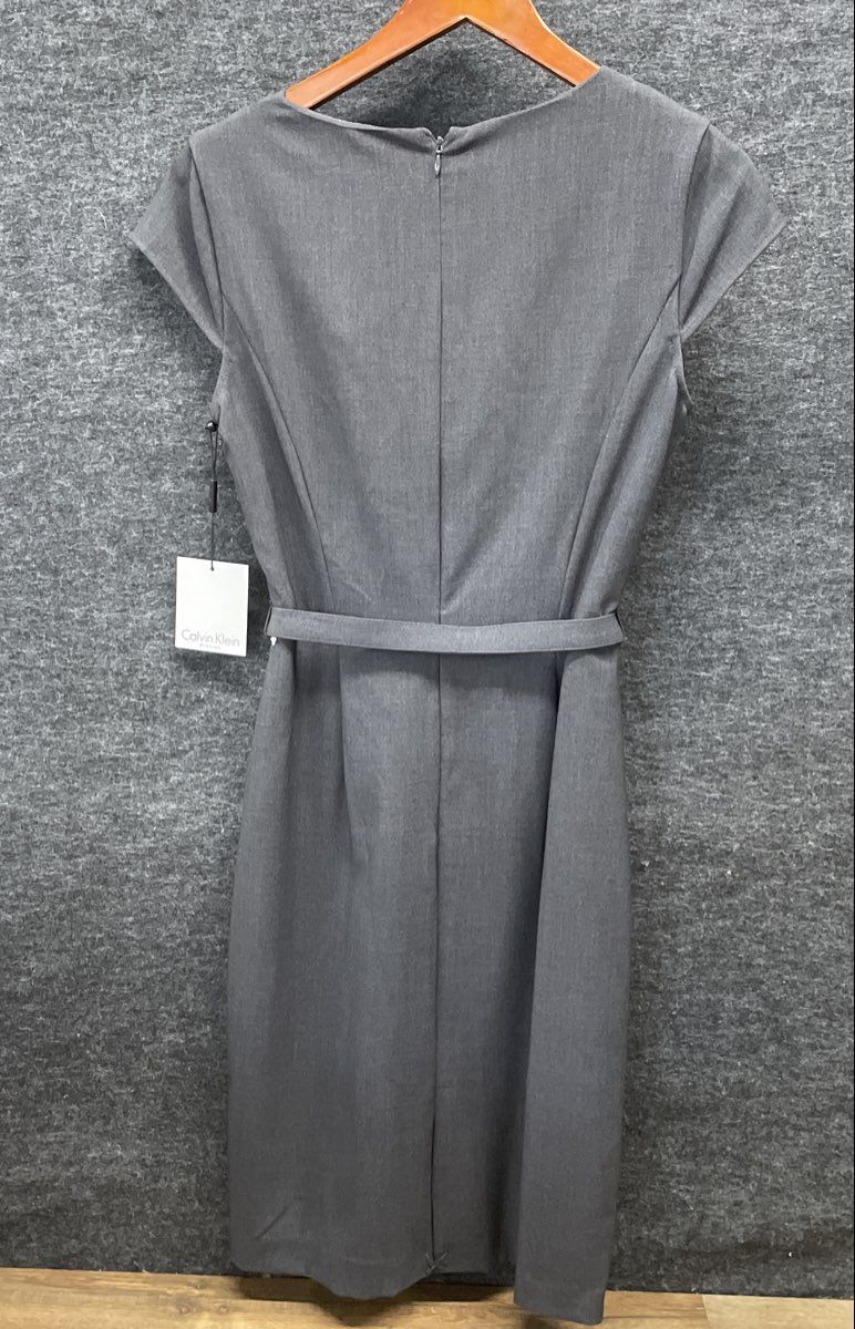 Calvin Klein Women's Charcoal Gray Cowl Neck Sheath Dress Belted NWT Sz 4