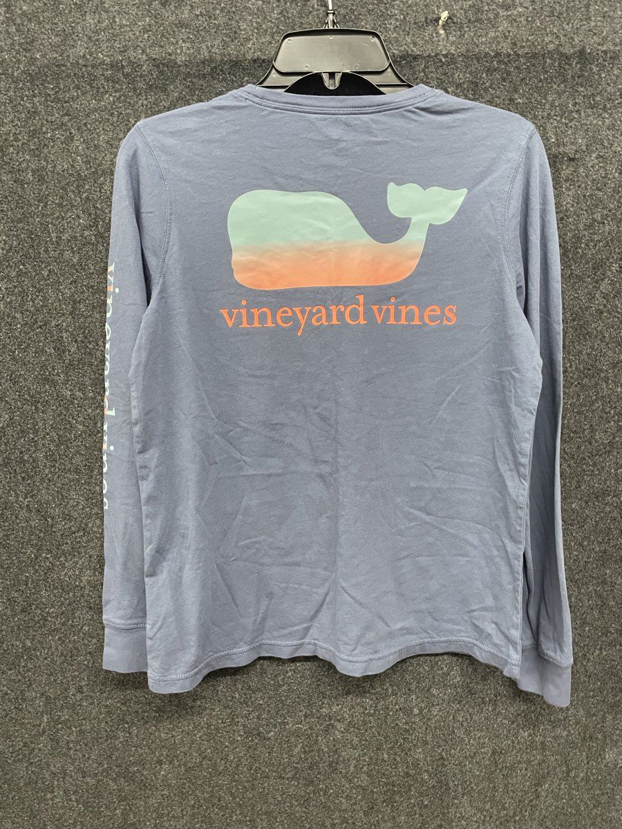 Vineyard Vines Men's Long Sleeve Pocket T-Shirt Blue Gradient Whale Sz S
