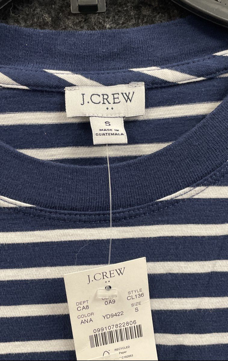 J. Crew Women's Blue White Striped Long Sleeve T-Shirt 100% Cotton NWT Sz S