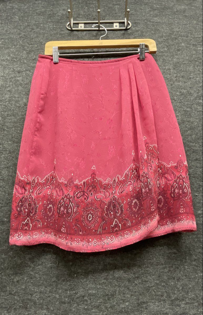 Worthington Women's Pink Floral Paisley Border Print A-Line Skirt