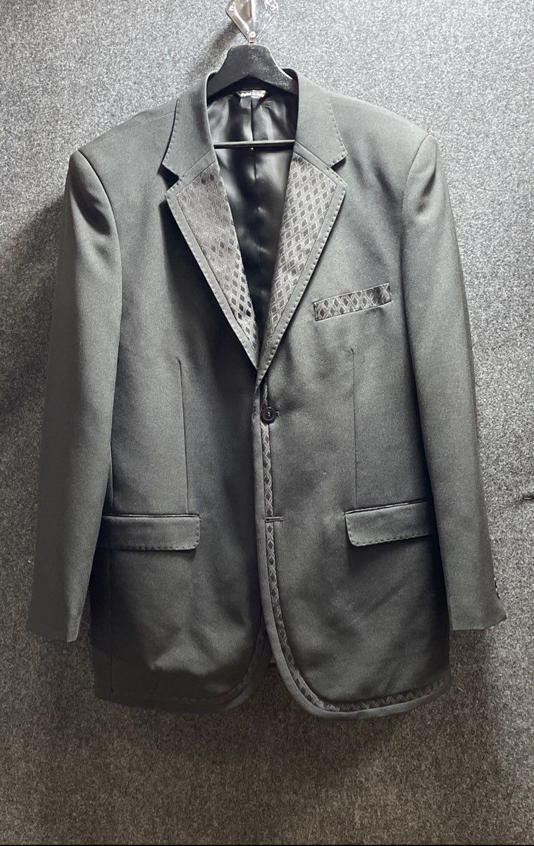 Pacelli Men's Black Button Up Jacket Diamond Pattern Lapel Sz 42L