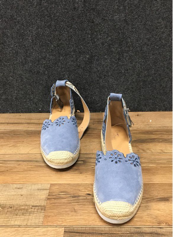 Crown Vintage Scalloped Eyelet Blue Suede Espadrille Sandals Women's Size 8.5