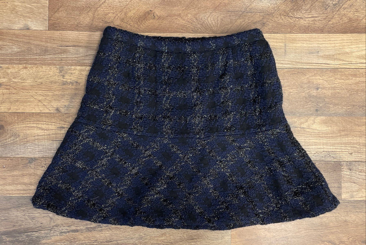 Kenneth Cole Women's Navy Black Metallic Wool Blend Flared A-Line Skirt Size 14