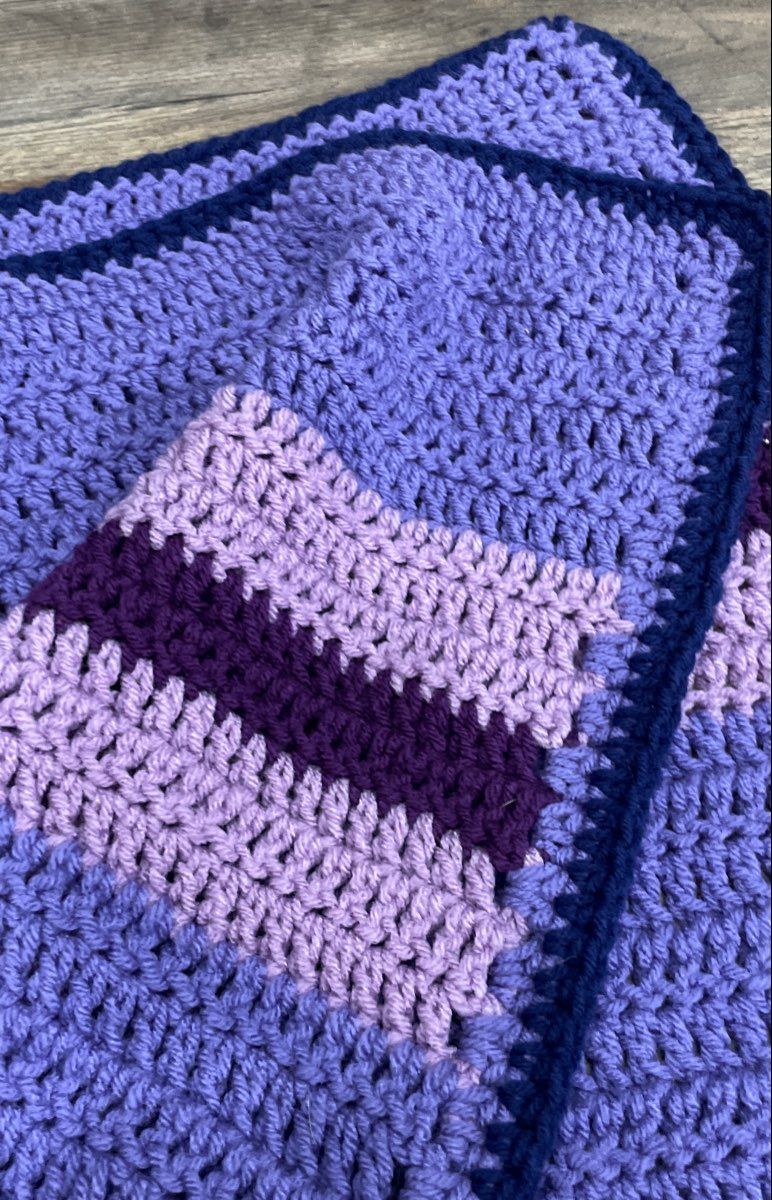 Handmade Purple Striped Crochet Blanket Afghan Throw Multicolor