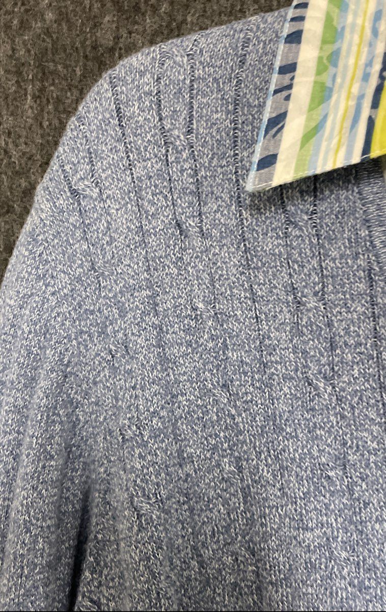 Alfred Dunner Women's Blue Cable Knit V-Neck Mock Collar Sweater Sz XL