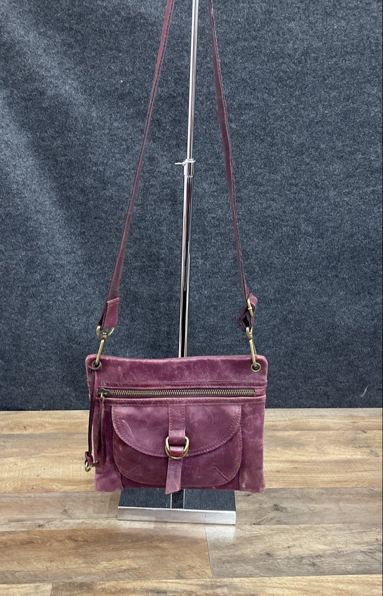 Fossil Burgundy Distressed Leather Crossbody Bag Antique Brass Hardware