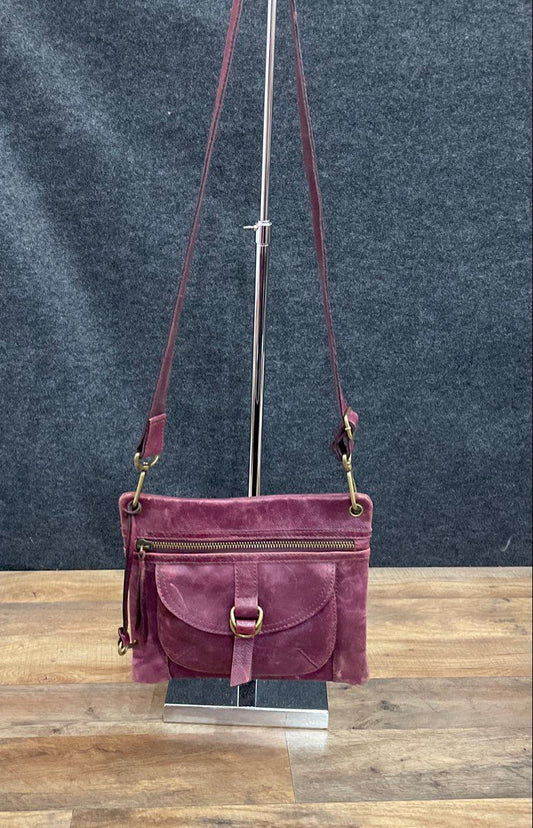 Fossil Burgundy Distressed Leather Crossbody Bag Antique Brass Hardware