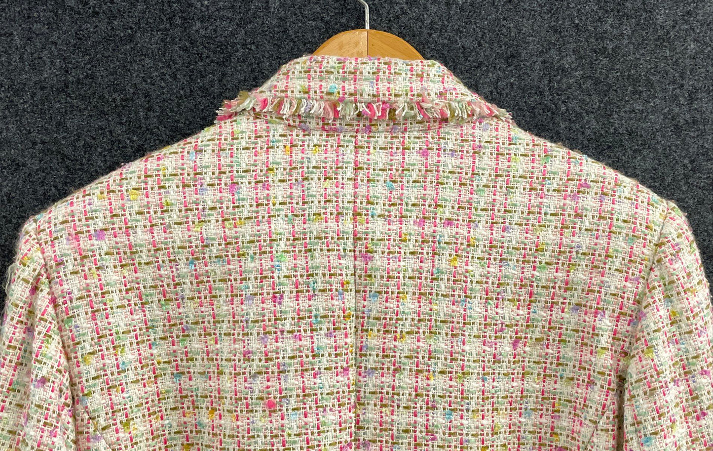 I.C.E. Woman Women's Pink Multicolor Boucle Tweed Fringed Blazer Jacket Sz 18