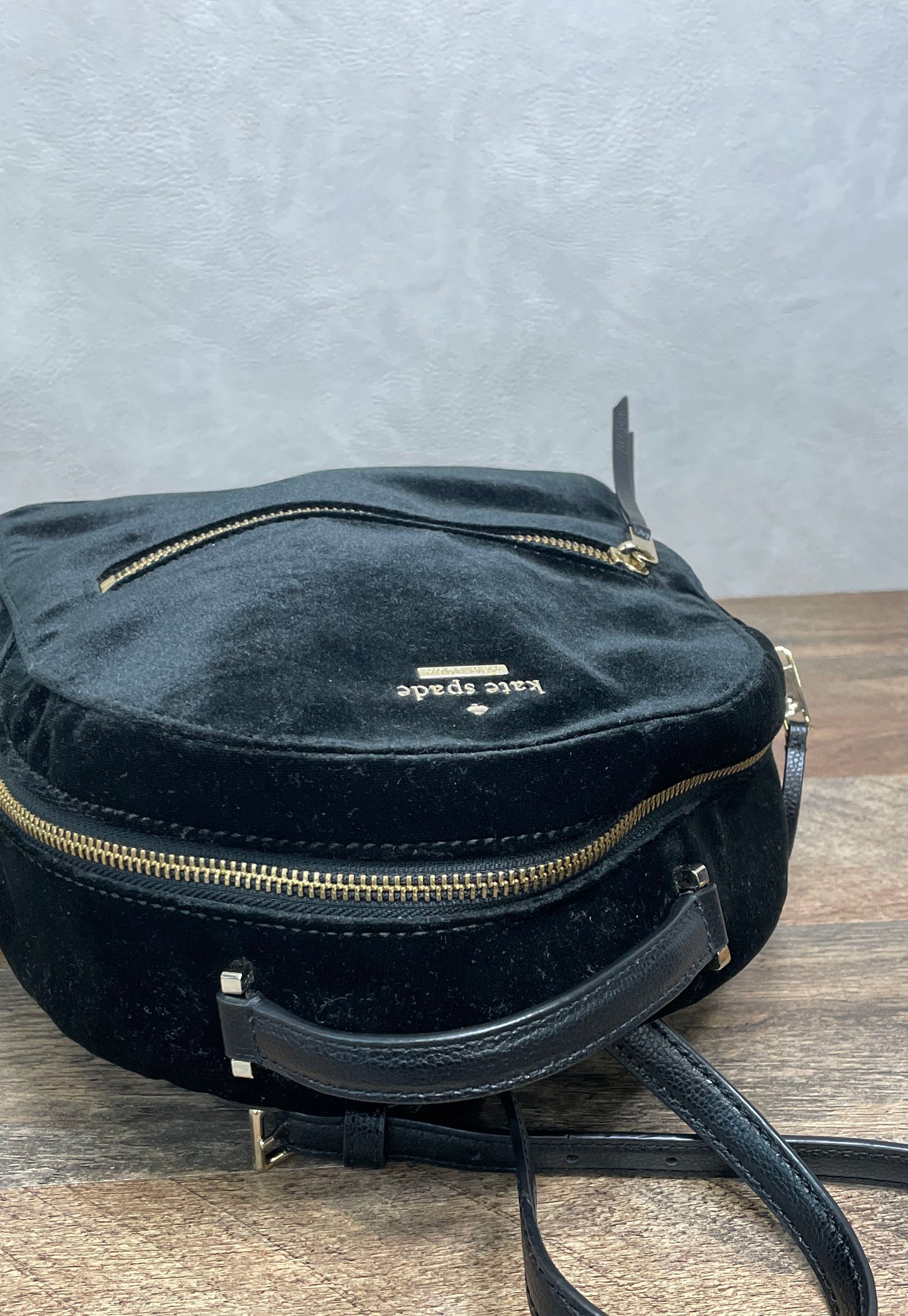 Kate Spade New York Black Dawn Place Velvet Sammi Backpack Gold Hardware