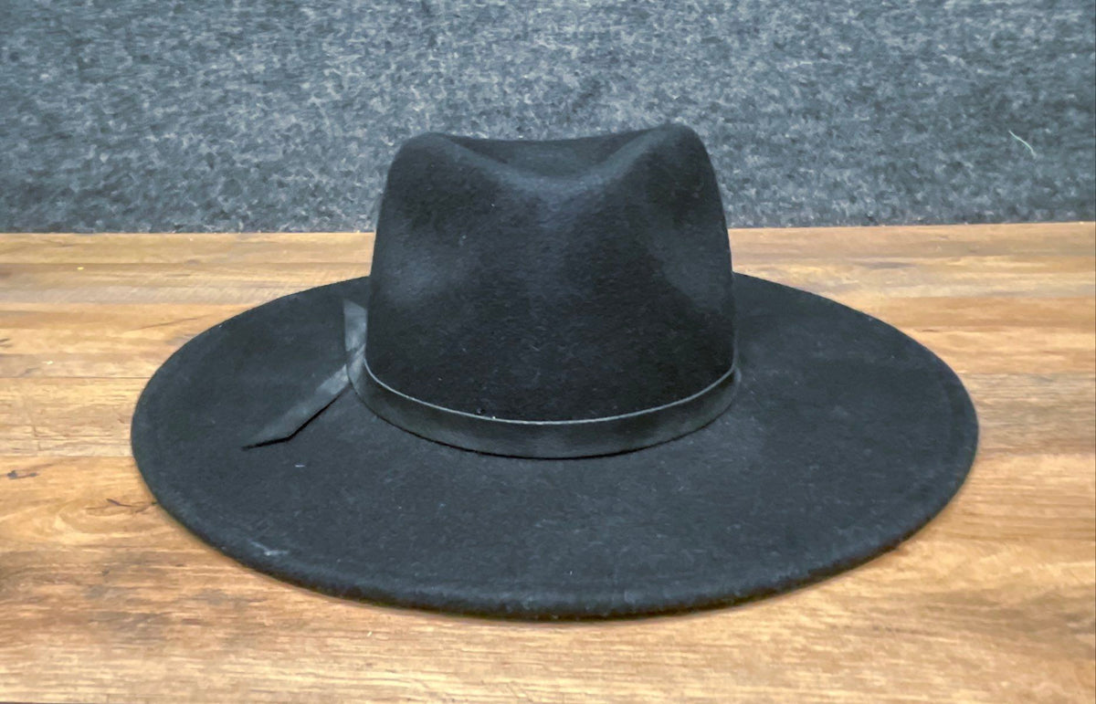 H&M Women's Black 100% Wool Wide Brim Flat Fedora Hat