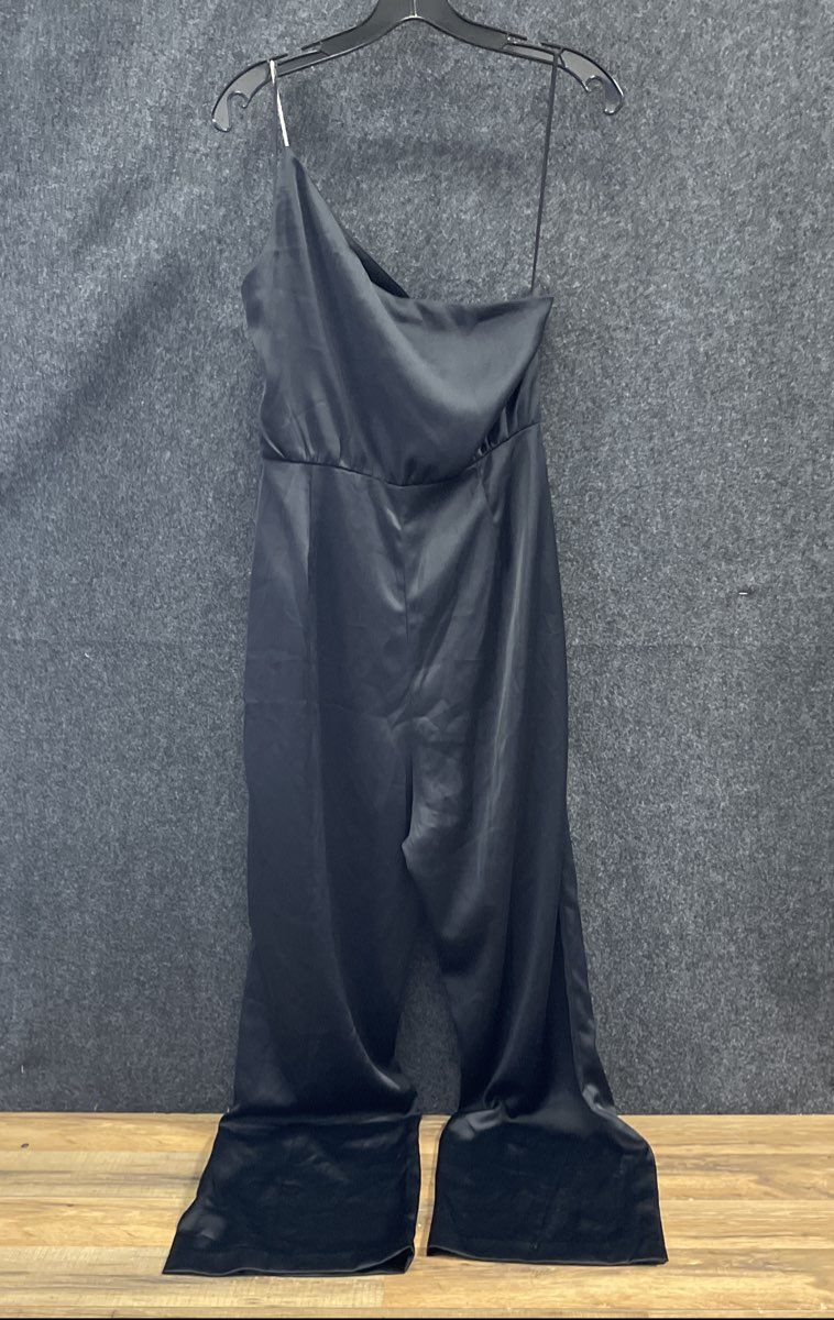 H&M Women's Black Satin One Shoulder Wide Leg Jumpsuit NWT Sz M