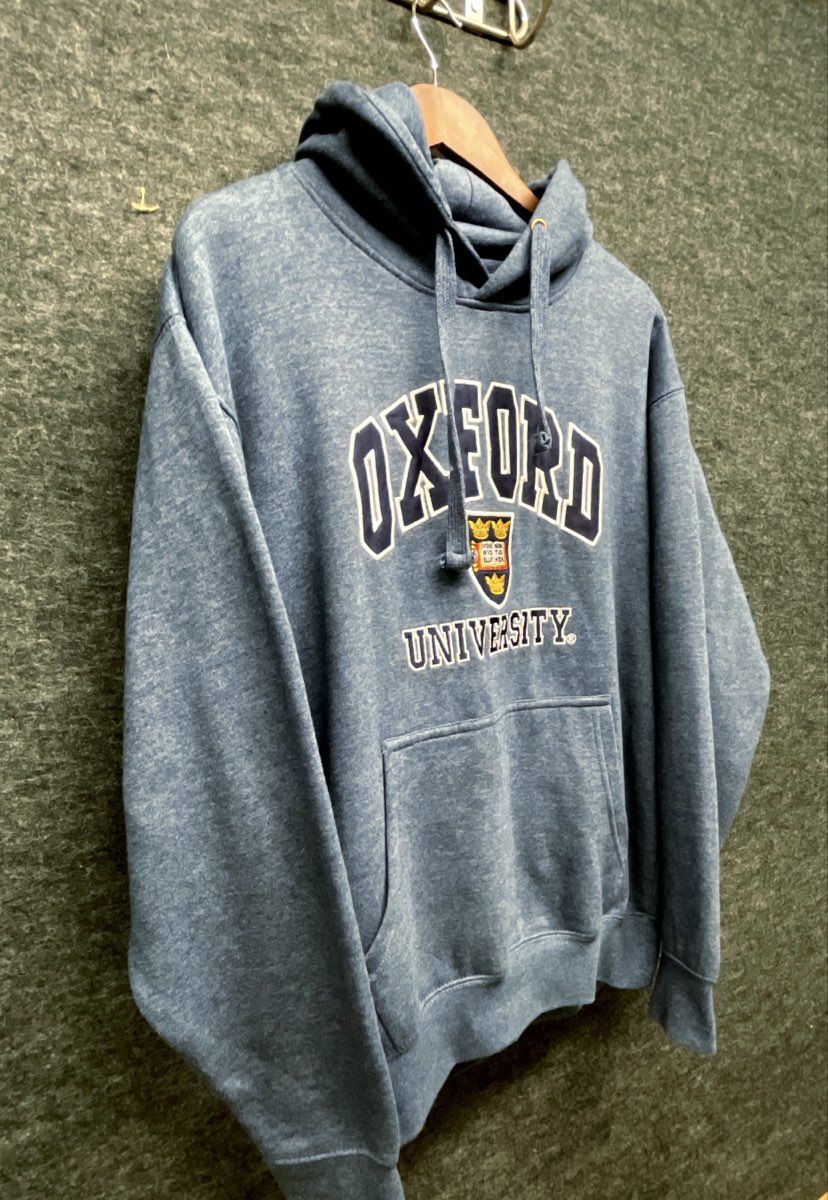 Oxford University Men's Hoodie Heather Blue Crest Logo Graphic Pullover