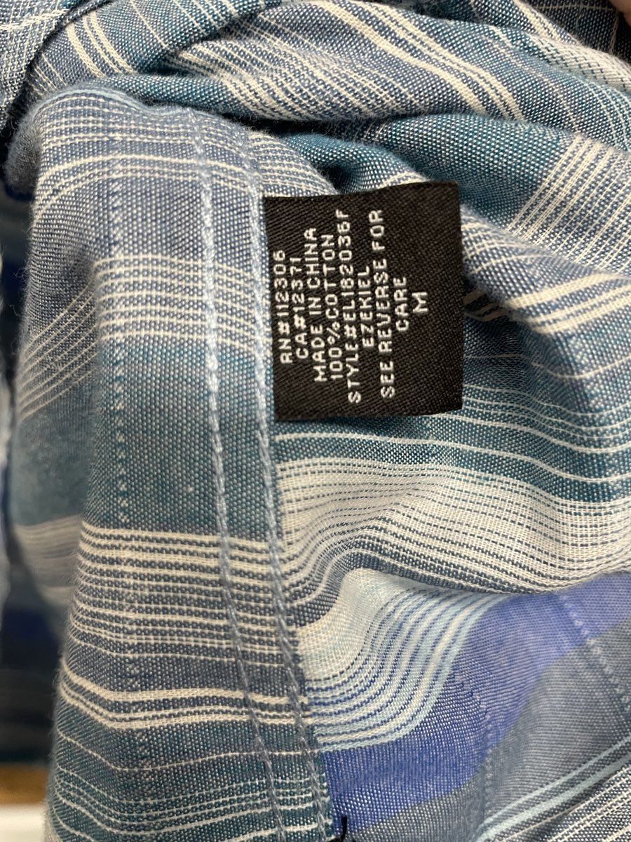 Ezekiel Men's Blue White Striped Plaid Cotton Button Up Long Sleeve Shirt Sz M