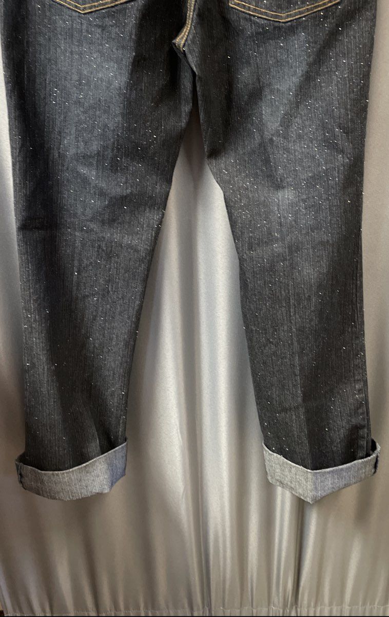 Drama Gold Women's Blue Sparkle Glitter Dark Wash Cuffed Jeans Size 12