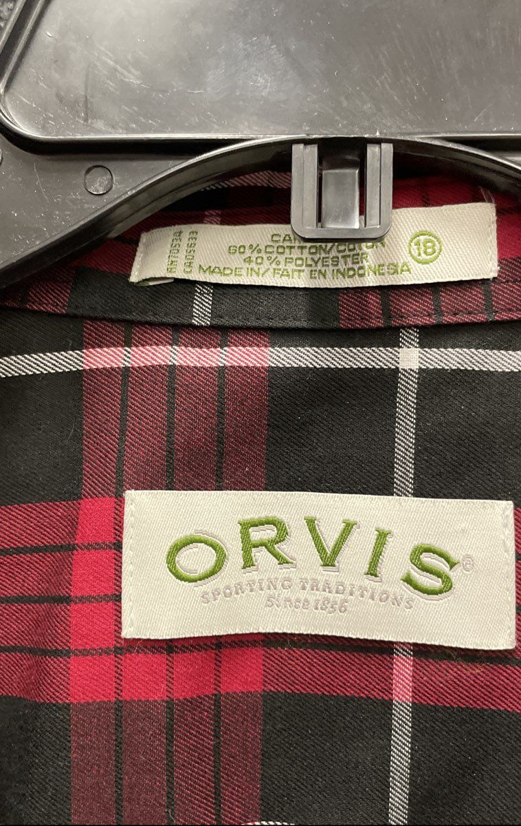 Orvis Women's Carefree Red Black Plaid Long Sleeve Button Down Sz 18