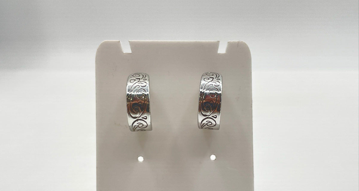 925 Sterling Silver Engraved Filigree Half-Hoop Stud Earrings 6.1g