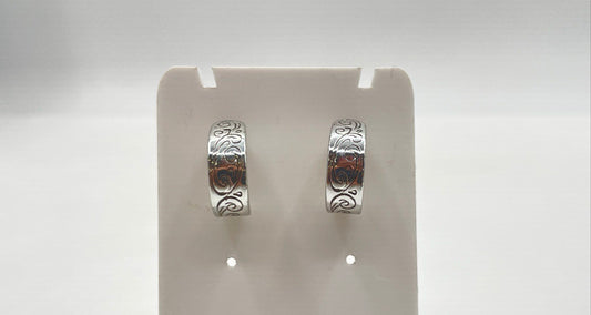 925 Sterling Silver Engraved Filigree Half-Hoop Stud Earrings 6.1g