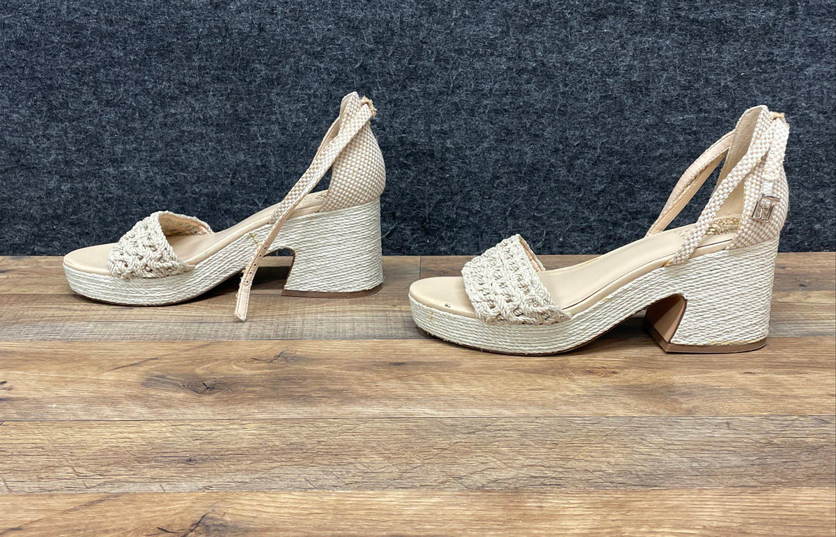 Vince Camuto Rania Cream Woven Espadrille Platform Block Heel Sandals Size 10M