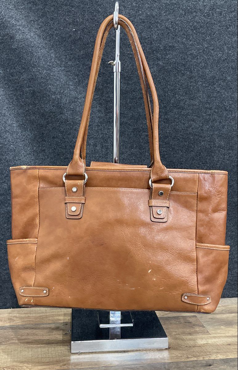Etienne Aigner Brown Leather Large Tote Shoulder Bag Silver Hardware