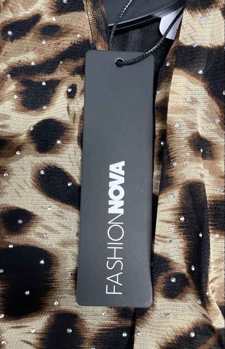 Fashion Nova Women's Reese Rhinestone Mesh Leopard Mini Dress Sz XL NWT