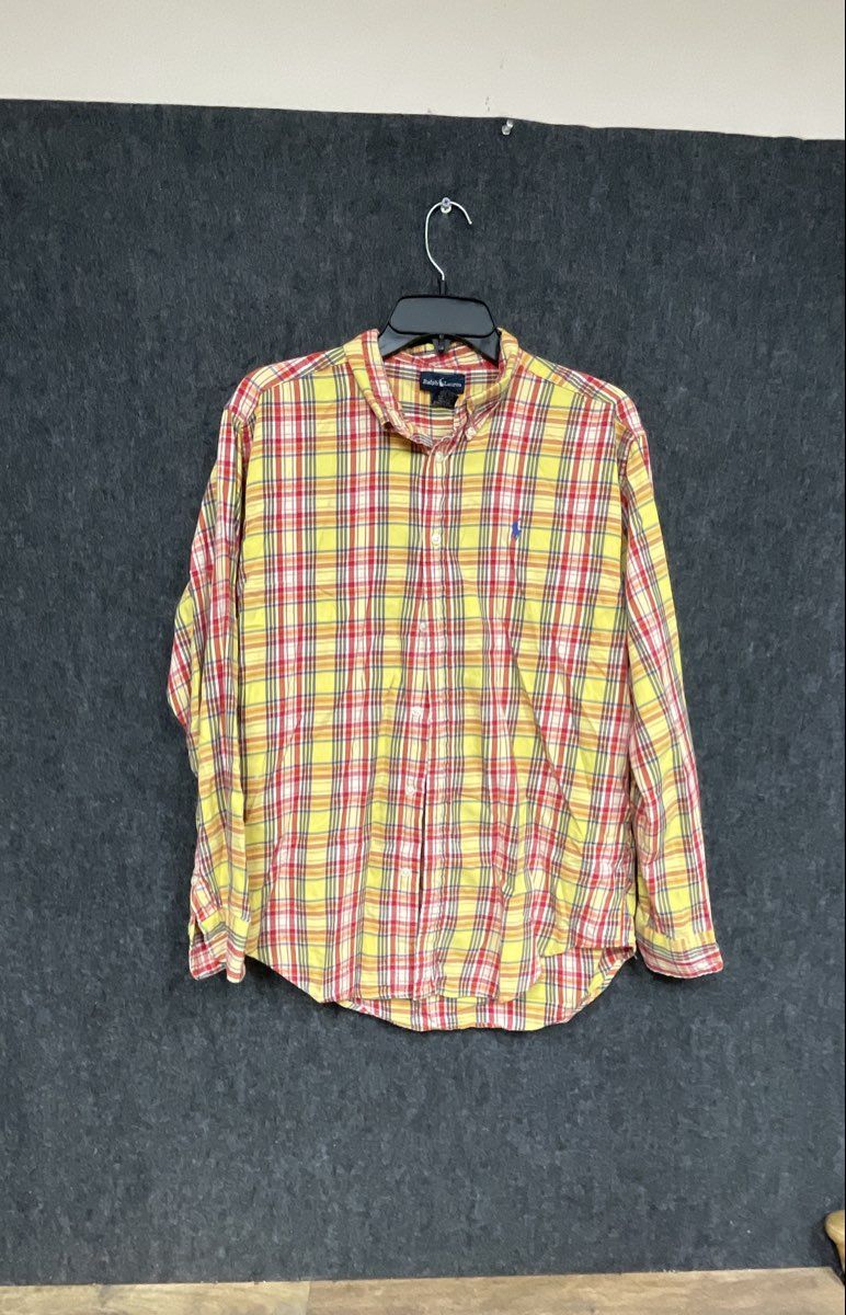 Ralph Lauren Boys Yellow Red Plaid Long Sleeve Button Down Shirt Sz XL (20)