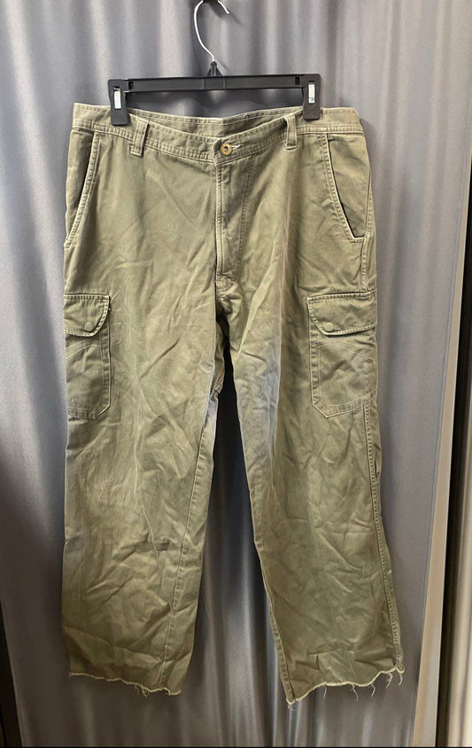 Vintage Prana Men's Green Canvas Climbing Cargo Pants Chevron Stitch Size L