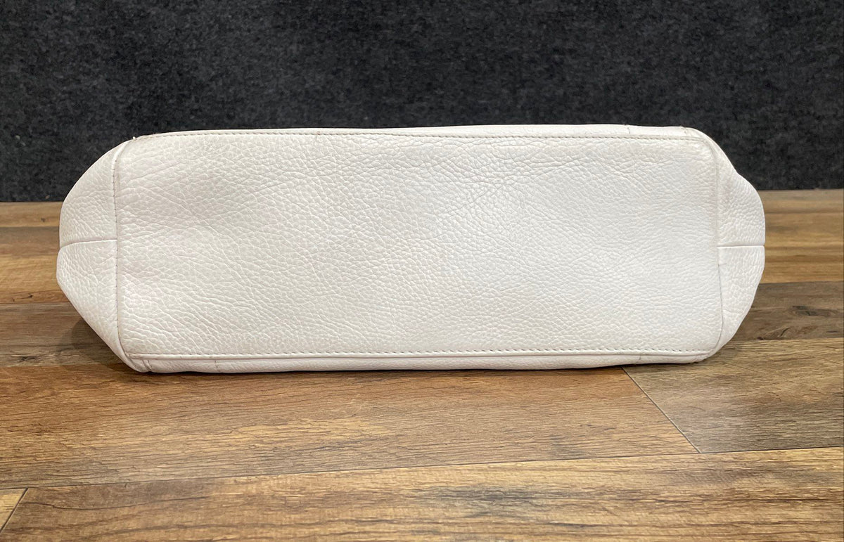Tignanello White Pebbled Leather Shoulder Bag Tote Silver Hardware