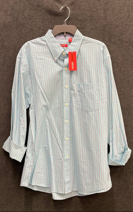 Izod Men's Blue Striped Long Sleeve Button Down Shirt 100% Cotton NWT Sz L